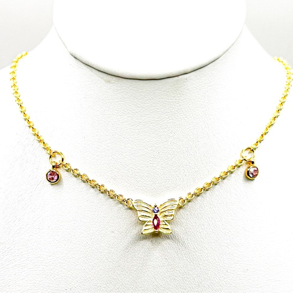 NWOT Sterling silver 14k gold plated butterfly necklace with red stone 16”-18” - Picture 10 of 12